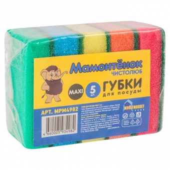 Губка для посуды Мамонтенок чистолюб МАКСИ 5шт/40