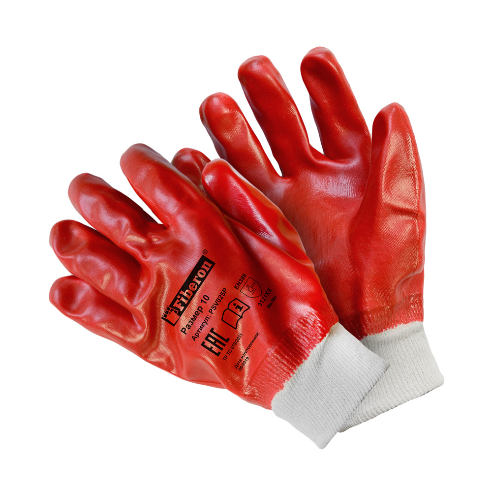 Перчатки из полиэстера с хлопком, ПВХ покрытие, полный облив,красные ,р-р 10(XL)/120